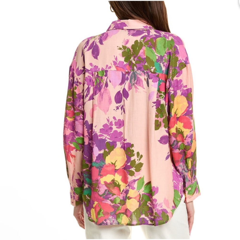 NWT Nicole Miller Floral Print Long Sleeve Button Front Oversized Shirt - Picture 3 of 11
